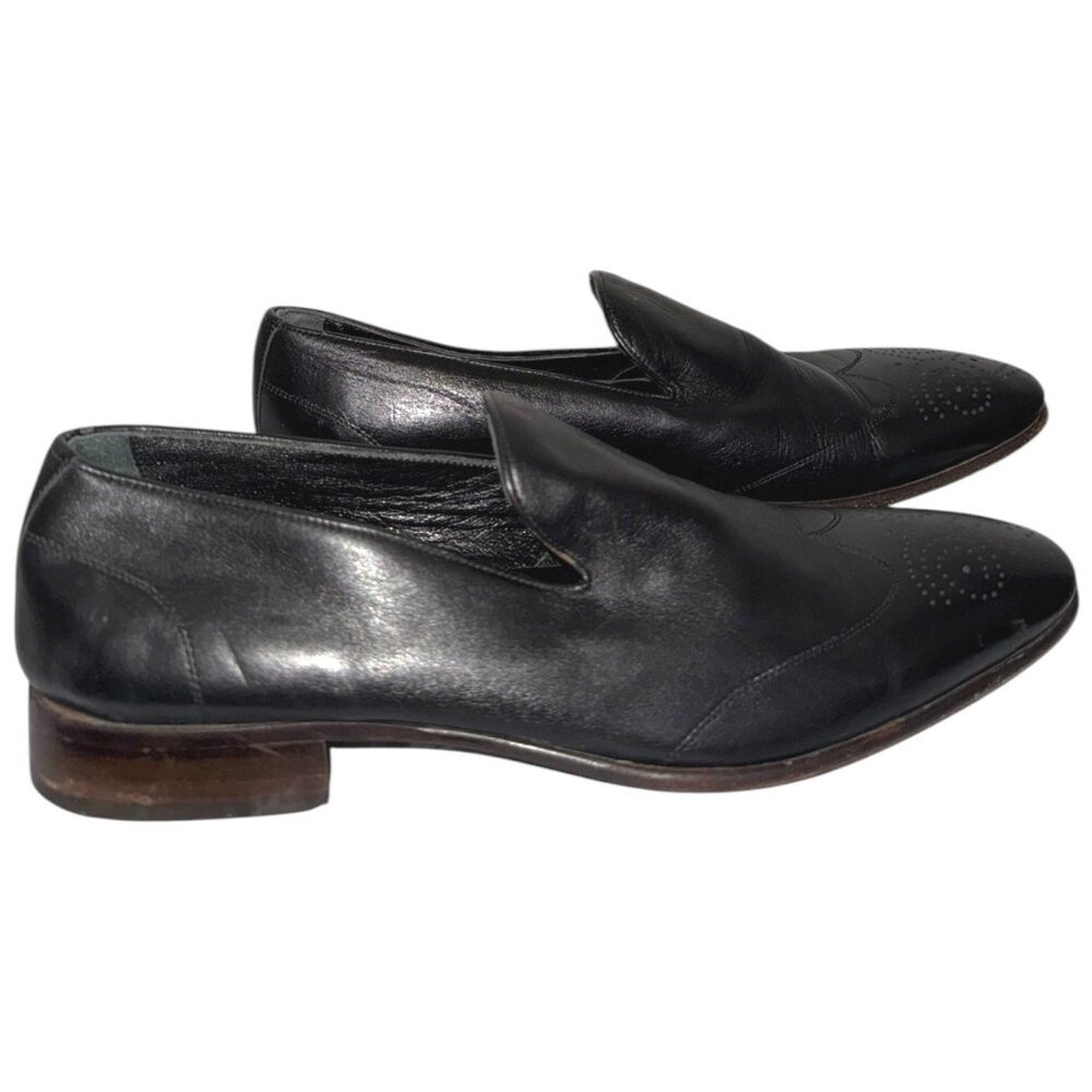 W COLLECTION Wingtip Brogue Loafers 11 Slip On Almond Toe Black Leather Business